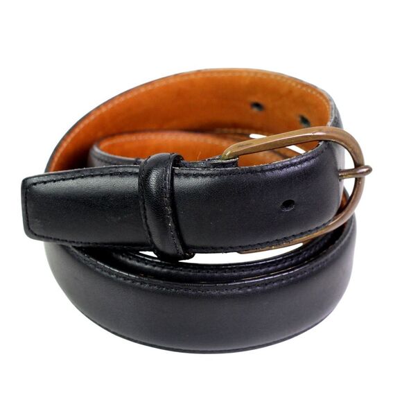 Paul Fredrick BLACK GENUINE LEATHER 1 1/4"Wd STITCH DRESS MEN'S BELT Sz 32 (B25 - Picture 2 of 13